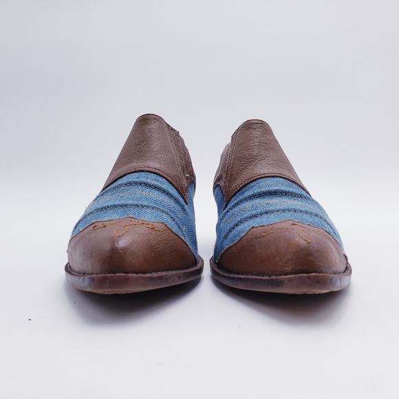 Vintage 90s y2k Leather /Denim Boho Western Cowgirl Heeled Low Heel Bootie 7 - Picture 2 of 11